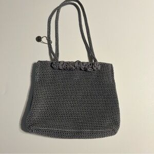 The SAK Classic Crochet Knit Gray  Bag‎ Handbag Purse With Charm  Grannycore